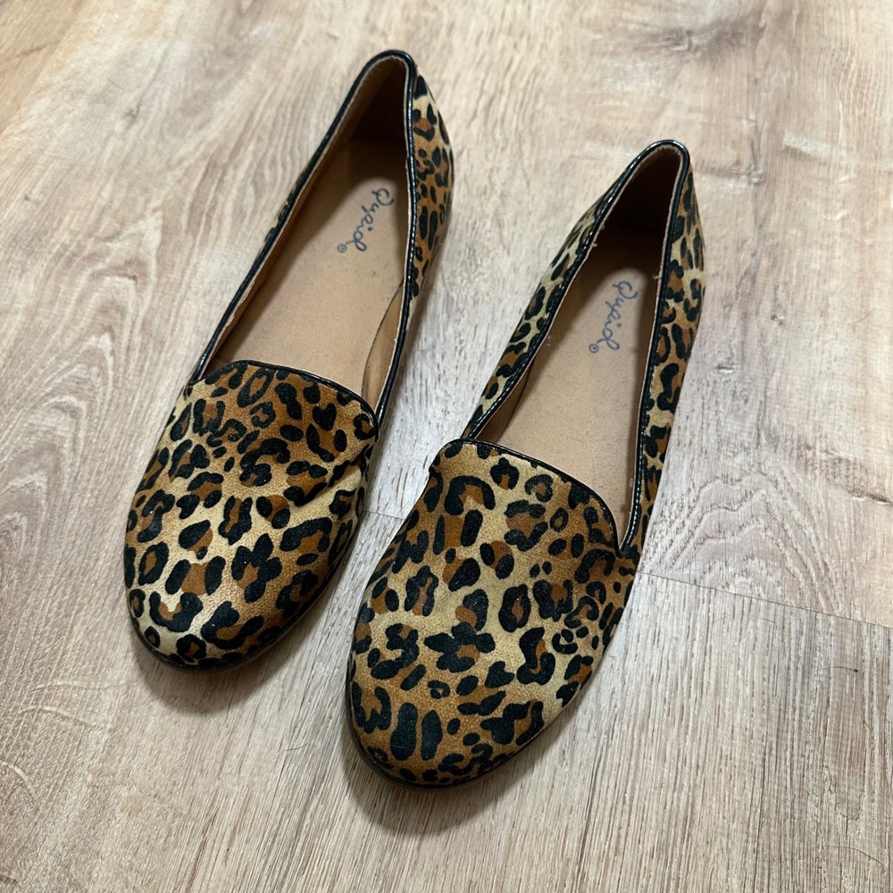 QUPID |‎ Women's Chic Cheetah Leopard Print Slip On Flat Loafers, Size 7